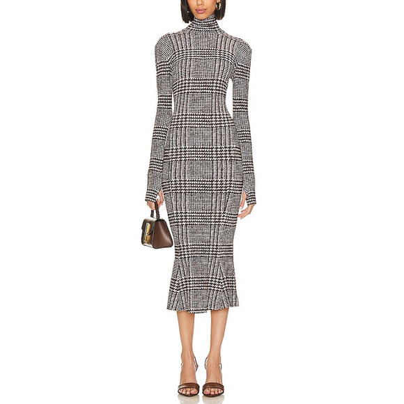 Norma Kamali Long Sleeve Black Turtleneck Fishtail Midi Dress Size M